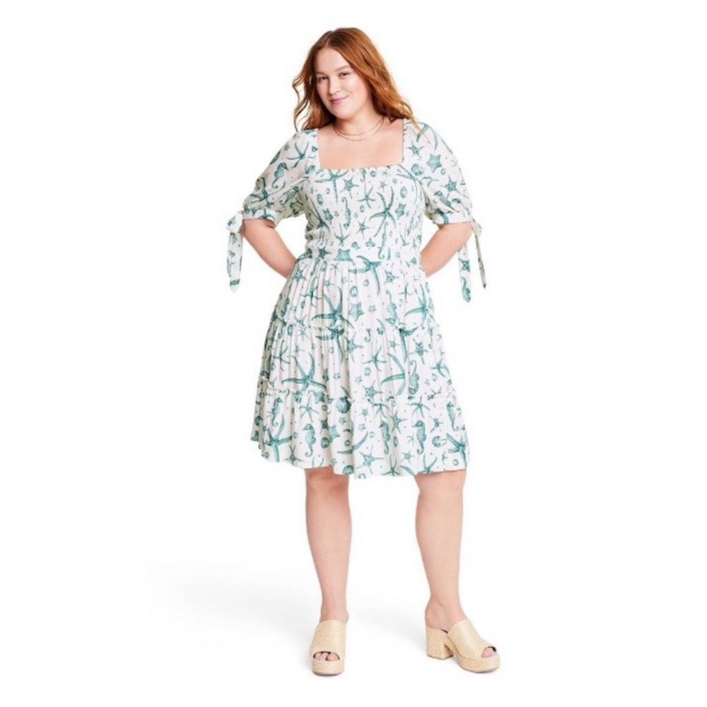 Agua Bendita Target Deep Sea Dress 2X Starfish NWT Cream Blue